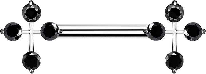Actual product image Star Piercing Barbell silber Kreuz mit Kristall schwarz (Surgical steel 316L, Brass)