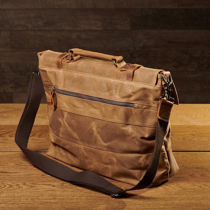 Produktbild Only-Bags.Store Canvas Messenger Bag, Tan Laptop Tasche, Leder Aktentasche, Wachs Canvas Messenger Bag