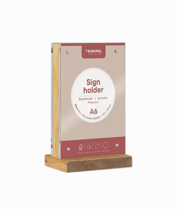 Image du produit Europel Présentoir de table Deluxe, DIN A6 vertical, socle en bois (A6)