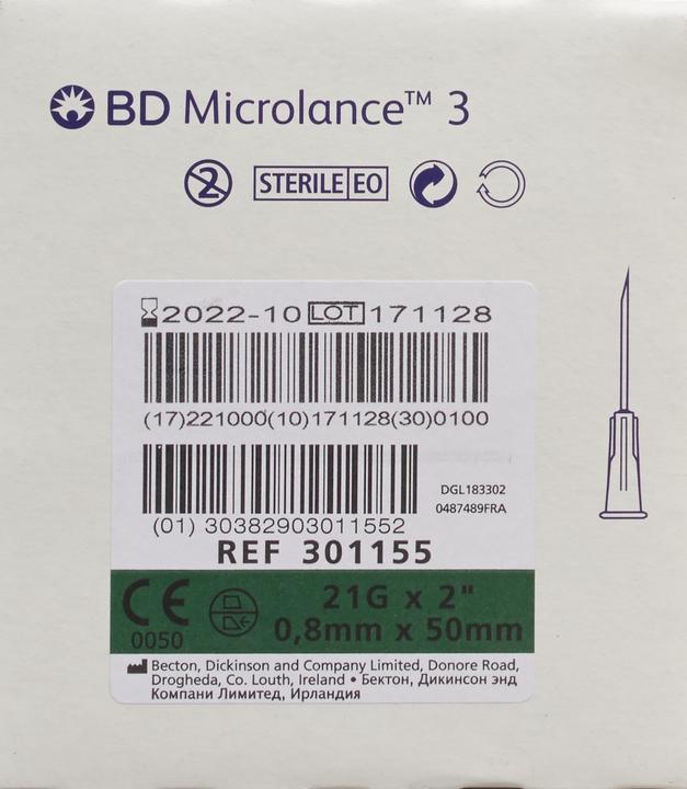Produktbild BD Microlance 3 Injektion Kanüle 0.80x50mm grün 100 Stk