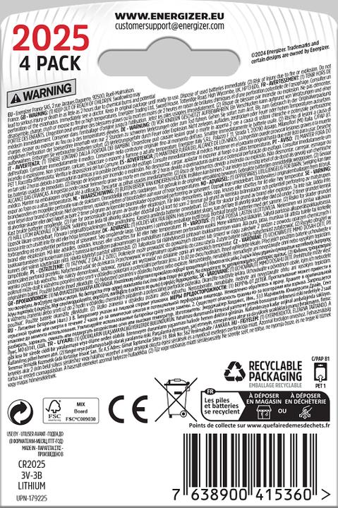 Produktbild Energizer CR2025 Lithium (4 Stk., CR2025, 163 mAh)