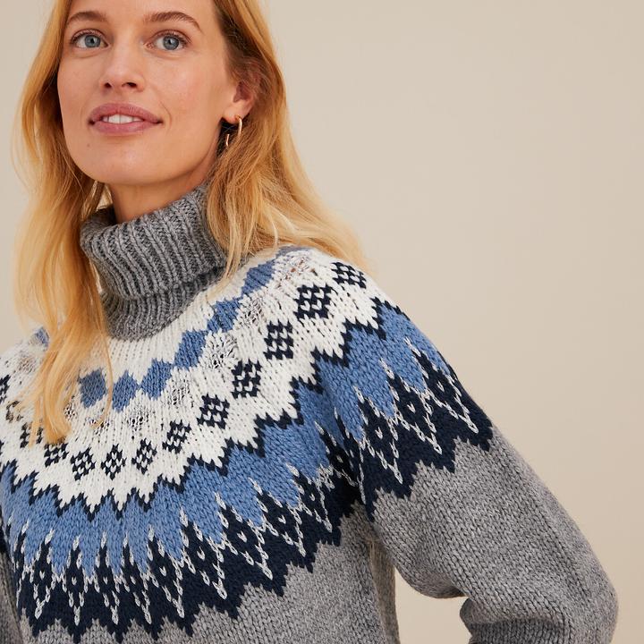 Produktbild Anne Weyburn Grobstrickpullover mit Jacquardmuster und Rollkragen (34)