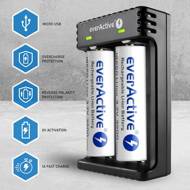 Produktbild Everactive Batterieladegerät für Li-Ionen-Akkus LC-200 (1 Stk., AAA, AA, C, AAAA, 2200 mAh, Ladegerät ohne Akku)