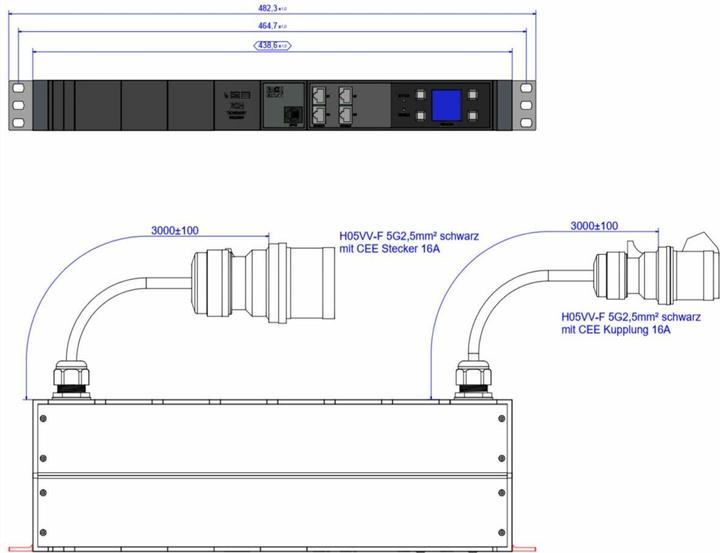 Image du produit Bachmann BN3000 RCM XXL PROFIL esclave 3x16A mesure p.Ph. 3m H05VV-F 5G 2,5 CEE 3x16A Lan (3 x, CEE 7/3, BS 1363, 1 m)