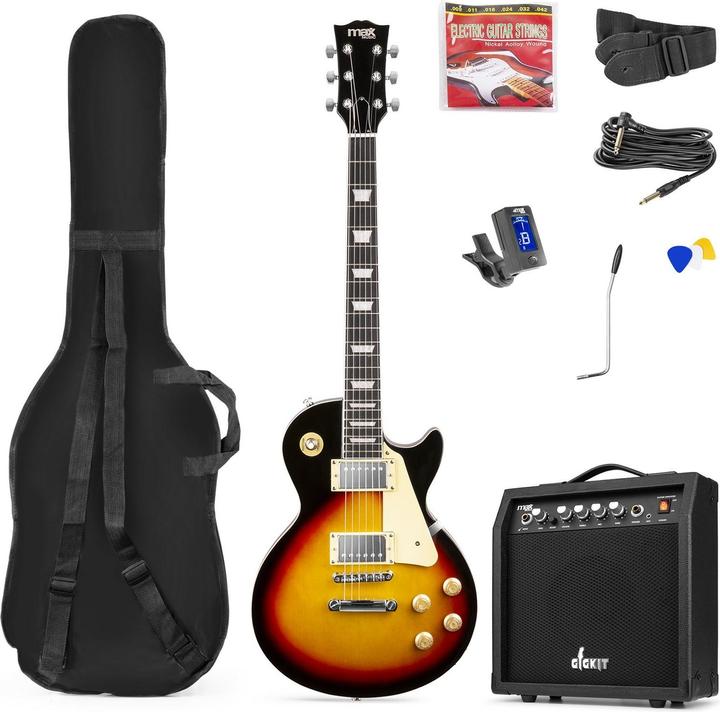 Max E-Gitarre GigKit – Sunburst (E-Gitarren Set, Korpus: Linde, Hals: Linde, Griffbrett: Linde)