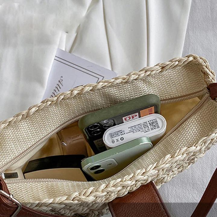 Actual product image Only-Bags.Store Summer Straw Ba Fashion Half Circle Bags Rattan Handmade Messenger Handbag Travel Beach Bags Tote