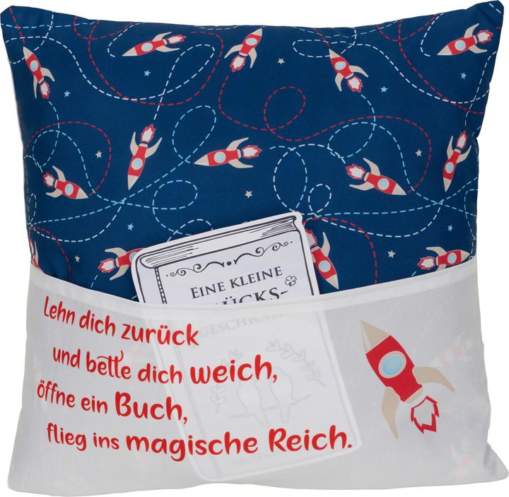 Image du produit Hergo Sofahelden Coussin de lecture pour enfants "Rakete" Coussin imprimé, avec décoration en carton, 1 (43 x 43 cm)