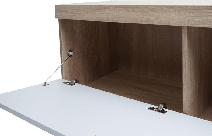 Actual product image Mendler TV rack HWC-L33, wood 43x180x41cm storage compartment, oak look, white (43 x 180 x 41 cm)