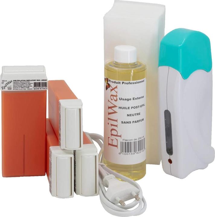 EpilWax Wachswärmer Waxing Set mit Argan Roll-On Patronen (7 x)