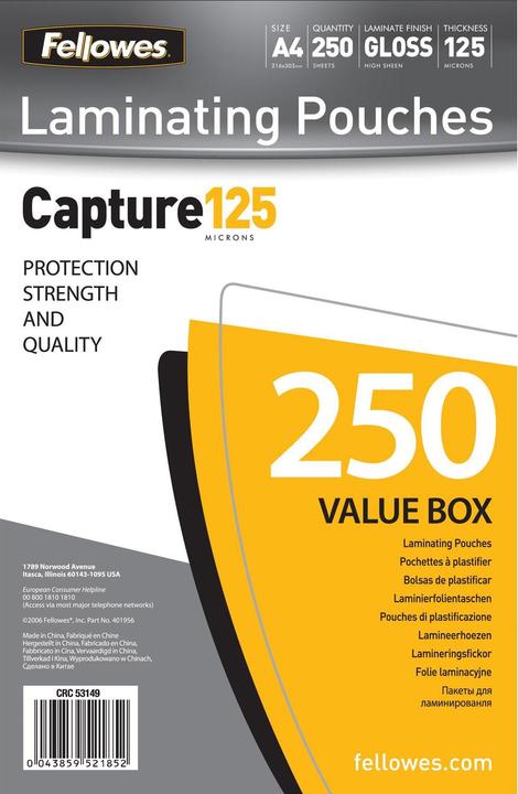 Immagine prodotto Fellowes Catturare 125 (A4, 250 Pezzo/i, 125 µm)