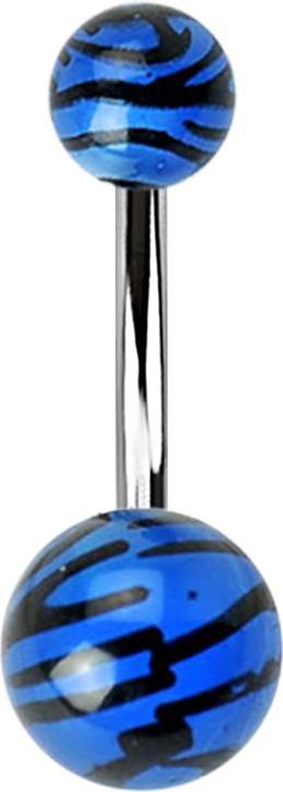 Image du produit Star Piercing Banane avec deux boules au motif tigré bleu (Acier chirurgical 316L, Acrylique, sans laiton)