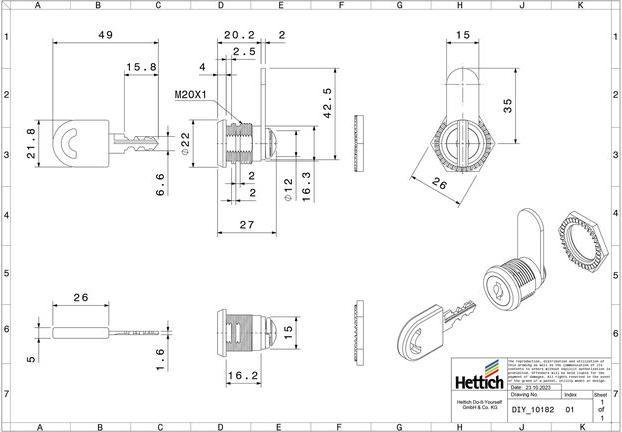 Actual product image Hettich Zylinderhebelschloss, vernickelt