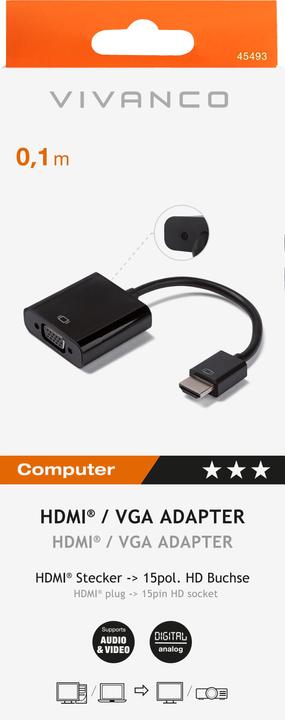 Actual product image Vivanco CA HDVGA 11 HDMI Type A (Standard) VGA (D-Sub) + (HDMI, 10 cm)