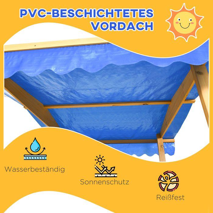 Actual product image Swisshandel24 Sandpit with roof, wooden sandpit with playhouse, 133 x 129 x 137.5 cm Sandbox with wheels for 3