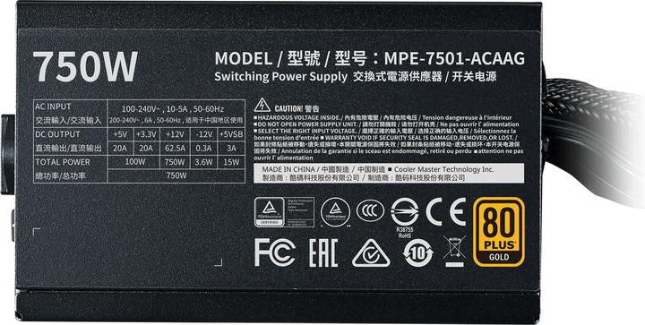 Image du produit Cooler Master MWE 750W 80+ Gold V2 Alimentation 24 broches ATX ATX noir (750 W)