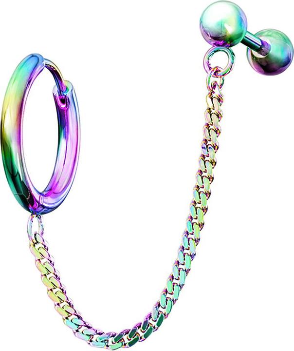 Produktbild Star Piercing Ohrring farbig Kette Micro Barbell mit Kugel (Chrirugenstahl 316L)