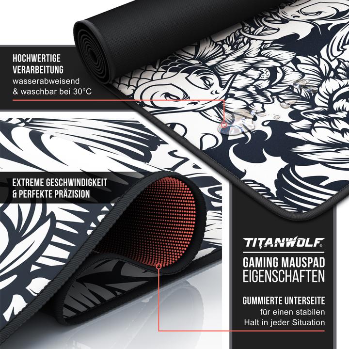 Image du produit Titanwolf Tapis de souris gaming, 900 x 400mm Tapis de souris XXL, améliore la précision et la vitesse, Koi (XXL)