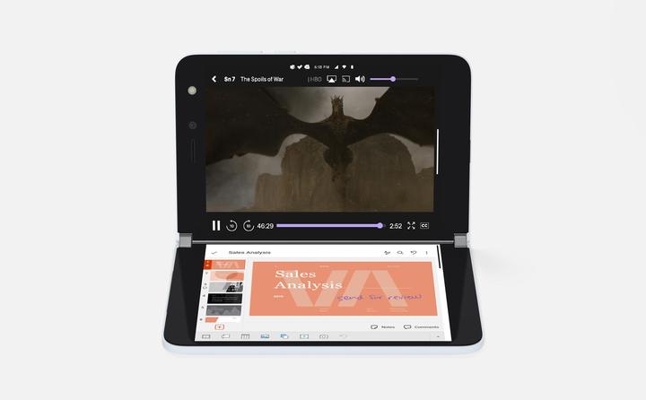 Produktbild Microsoft Surface Duo (256 GB, Glacier, 8.10", Dual SIM, 11 Mpx, 4G)
