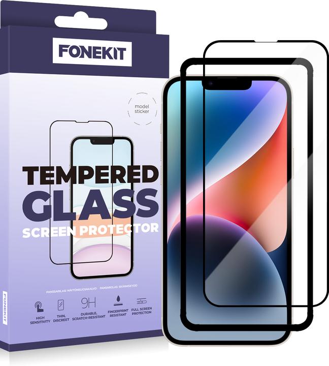 Produktbild FoneKit Full Cover -panssarilasi, iPhone 13, musta (1 Stück, Apple iPhone 13)
