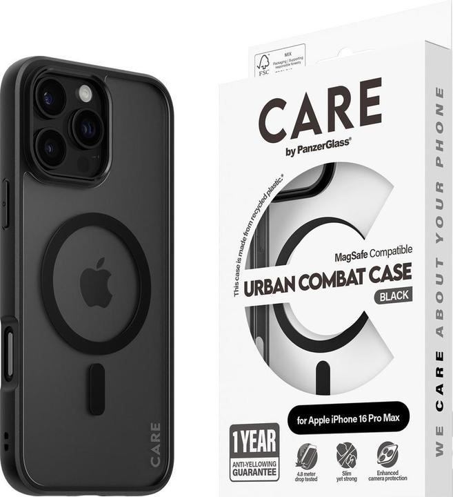 Actual product image PanzerGlass CARE by ® Flagship Case Transparent Urban Combat w. Black Frame & MagSafe iPhone '24 6.9" (Apple iPhone 16 Pro Max)