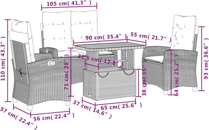 Produktbild VidaXL 10-tlg. Garten-Lounge-Set mit Kissen (55 cm)