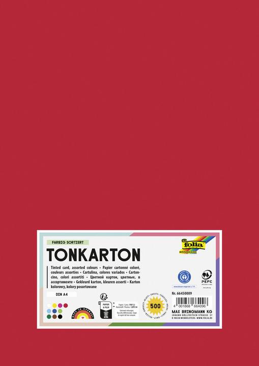Produktbild Folia Tonkarton, DIN A4, 160 g/qm, glatt, farbig sortiert (160 g/m², 500 x)