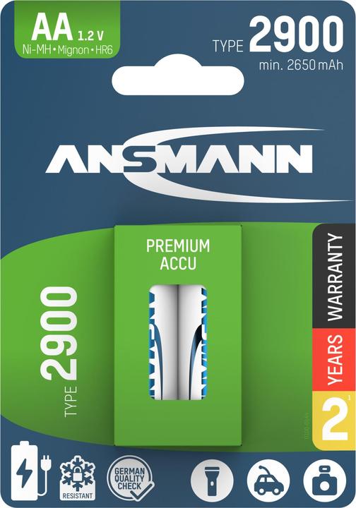 Immagine prodotto Ansmann Batteria NiMH Mignon AA tipo 2900 (min. 2650 mAh) (2 pz., AA, 2900 mAh)