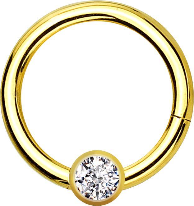 Star Piercing Micro Segmentring klappbar vergoldet mit Kugel Kristall silber (Chirurgenstahl 316L, ohne Messing)