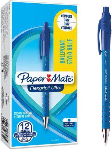 Produktbild Paper Mate Flexgrip Ultra Clip-on-Einziehkugelschreiber Medium 12 Stücke (Blau, Grau, 12 x)