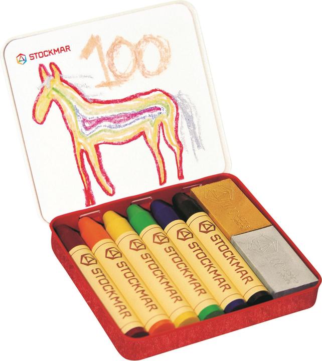 Immagine prodotto Stockmar Pastelli a cera - Edizione Anniversario Arcobaleno con 6 matite colorate e 2 blocchetti o (Multicolore, 6 x)