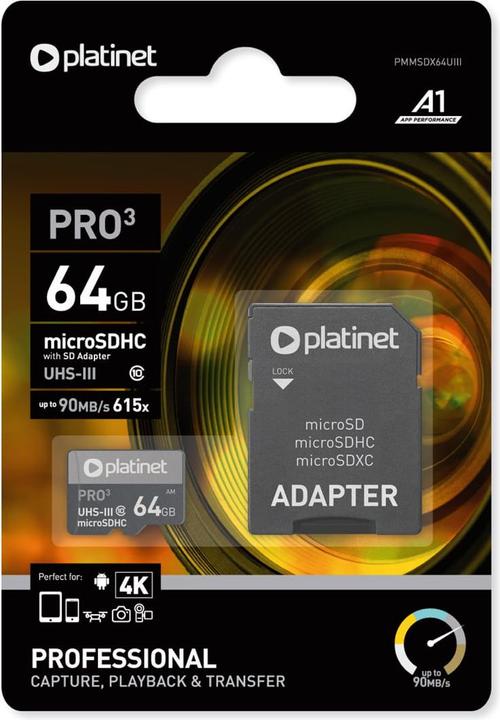 Produktbild Platinet PMMSDX64UIII memory card MicroSDXC UHS-III (64 GB, microSDXC, U3, UHS-III)