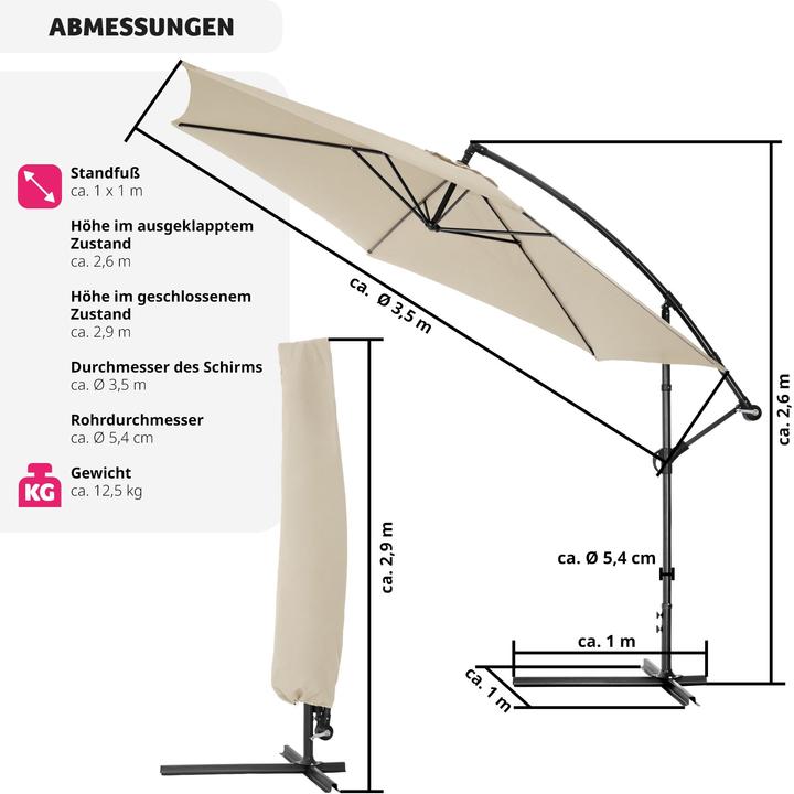Produktbild tectake Sonnenschirm Ciccio mit Schutzhülle (3.50 m)