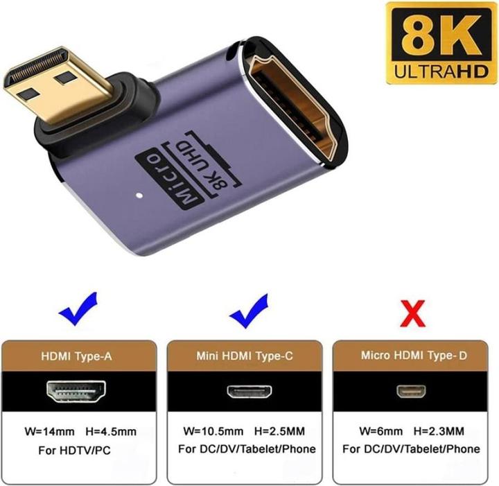 Produktbild PowerGuard Mini HDMI auf HDMI 2.1 90-Grad Winkel Right Adapter (Mini HDMI)
