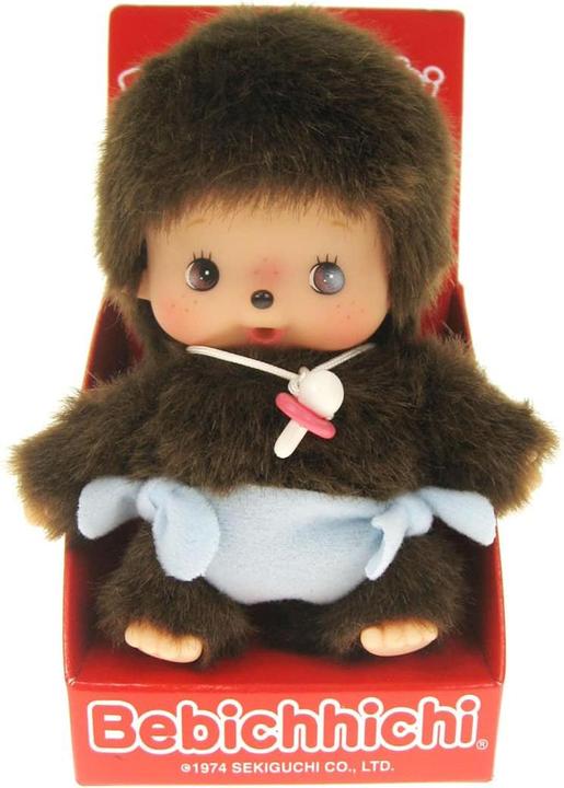 Image du produit Monchhichi Sekiguchi 235370 Original Bebichhichi garçon, en peluche marron, avec couche bleue, env. 15 cm (20 cm)