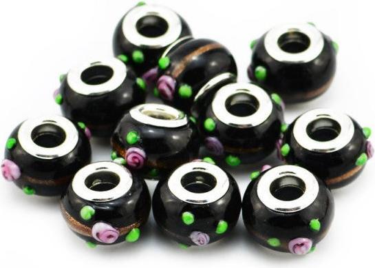 Produktbild Hermex Glas Bead versilbert 925 - Silbrig Schwarz (Silber 925, Glas)
