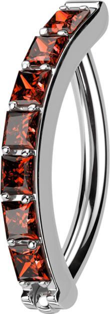 Star Piercing Micro Segmentring klappbar silber Schild eine Reihe quadratische Kristalle rot (Titan G23)