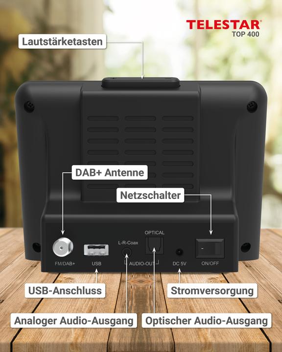 Actual product image Telestar TOP 400 DAB+ Internetradio-Adapter schwarz (Web radio, DAB+, FM, Bluetooth, Wi-Fi)