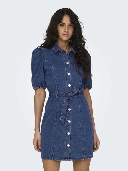 Produktbild Only Normal geschnitten Rundhals Elastische Bündchen Puffärmel Kurzes Kleid Jeanskleid (L)