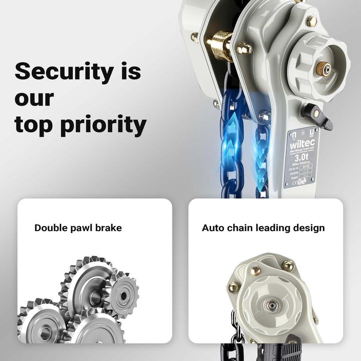 Actual product image Wiltec Lever Hoist, Durable Hoist Can Lift up to 3 Tonnes, Dual Brake System