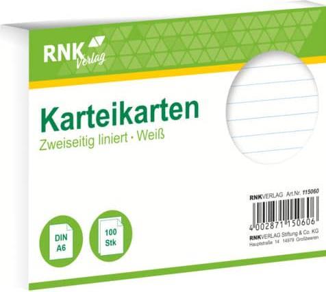Rnk Index cards lined A6 (A6, 205 g/m², 100 x)