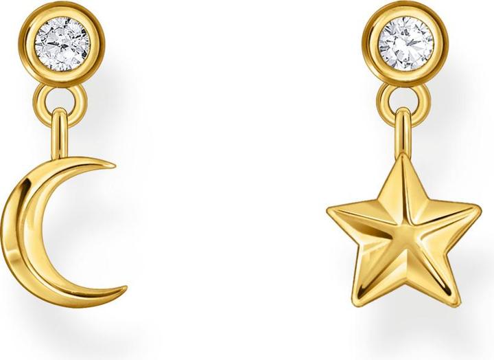 Produktbild Thomas Sabo Ohrstecker mit Mond- und Stern-Anhänger und weissen Steinen vergoldet (925er Silber)