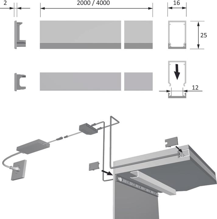Actual product image Halemeier LED flush-mounting/ surface-mounting profiles ChannelLine A with light panel