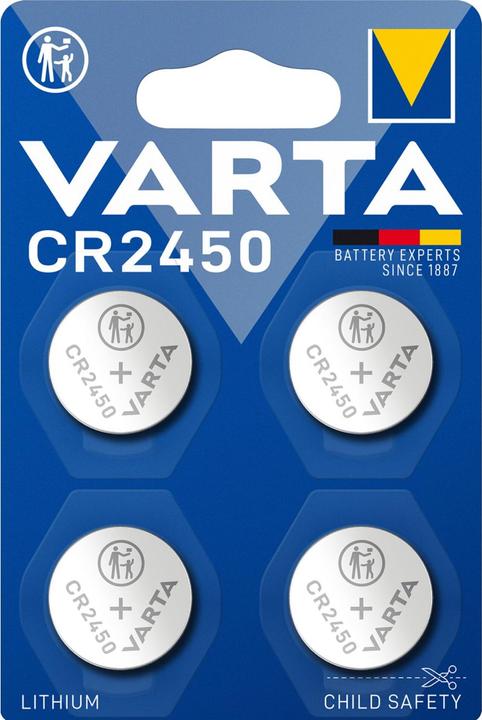 Varta Batterie Knopfzelle CR2450 3V 570mAh Lithium 4St. (4 Stk., CR2450, 570 mAh)