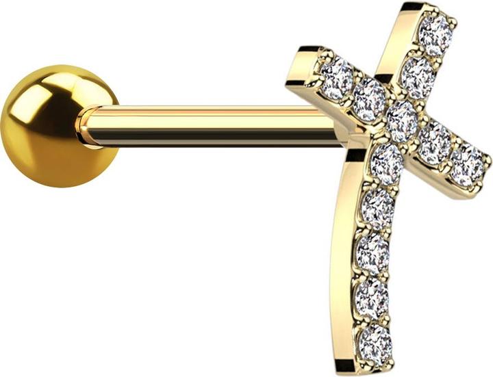 Immagine prodotto Star Piercing Micro Barbell vergoldet mit Kugel gebogenes Kreuz mit Kristallen (Acciaio chirurgico 316L, Ottone)