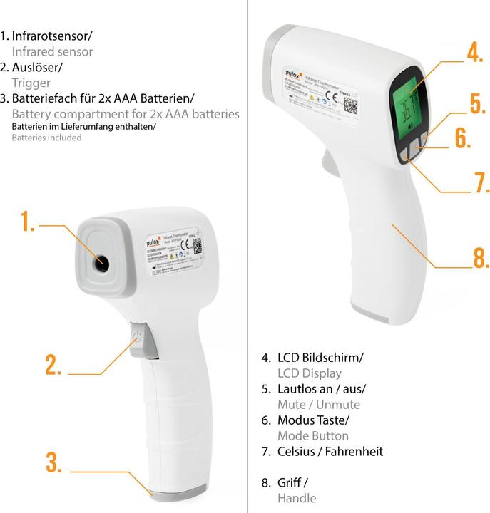 Actual product image Pulox Infrared Thermometer JPD-FR202 (Forehead, Non-contact)