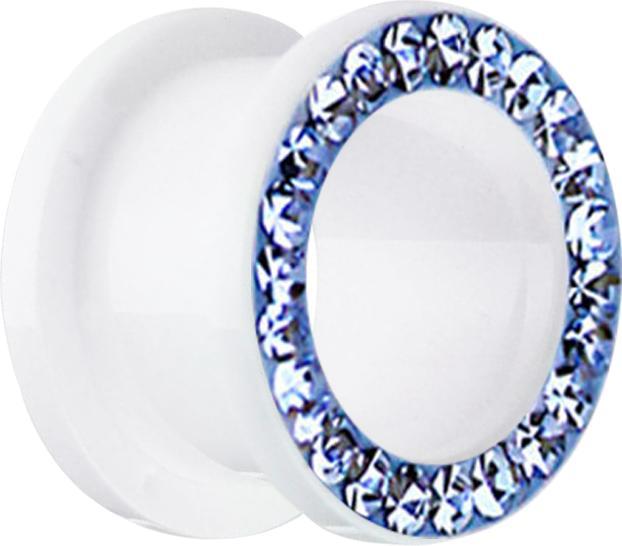 Actual product image Star Piercing Flesh Tunnel white with crystal light blue and epoxy protection layer (without brass, Acrylic)