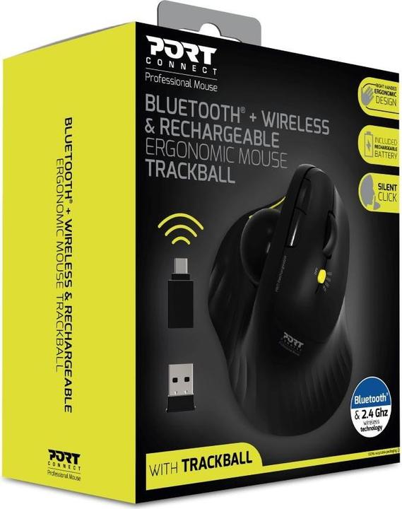Actual product image Port Designs Mouse Ergonomic Rechargeable Bluetooth Track Ball (Wireless)