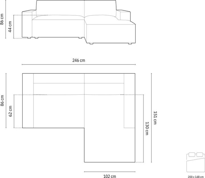 Actual product image Micadoni Right Corner Sofa With Bed Function And Box, "Jodie", 3 Seats, 246x151x86 Made in Europe (Corner sofa)