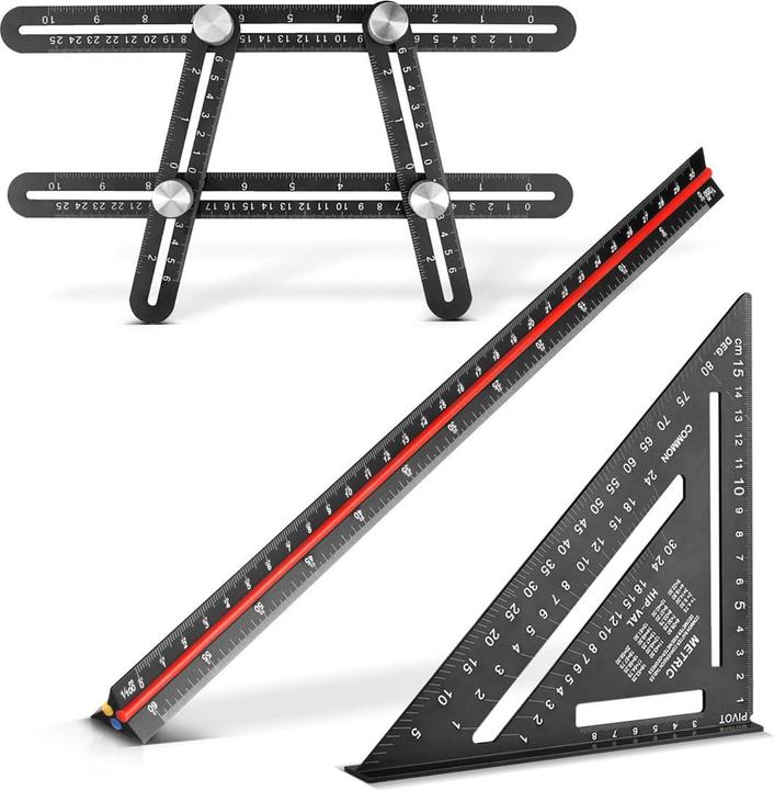 Actual product image Stahlwerk Ruler set with multi-angle measuring ruler, triangular ruler, angle triangle (300 mm)