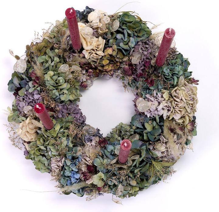 Image du produit VEG and the City Couronne de l'Avent Fleurs séchées Sauvage env. 45 cm - Bougies Bordeaux (45 cm)